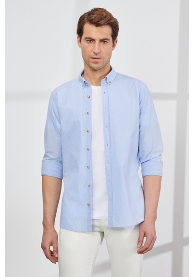 AC&Co / Altınyıldız Classics Erkek Mavı Slim Fit Dar Kesim Düğmeli Yaka %100 Pamuk Gömlek Mavı Mavi AC&Co / Altınyıldız Classics Erkek Mavı Slim Fit Dar Kesim Düğmeli Yaka %100 Pamuk Gömlek Mavı Mavi