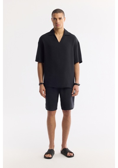 Avva Erkek Siyah Polo Yaka Soft Touch Kısa Kollu Comfort Fit Gömlek A51y2140