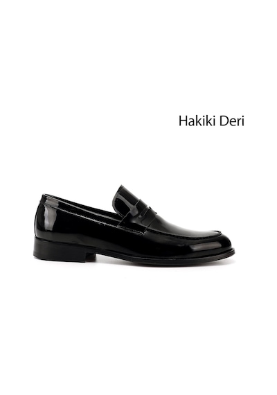 Gönderi(R) Gönderi R Siyah Rugan Kösele Taban Hakiki Deri Loafer Ayakkabı Sıyahrugan