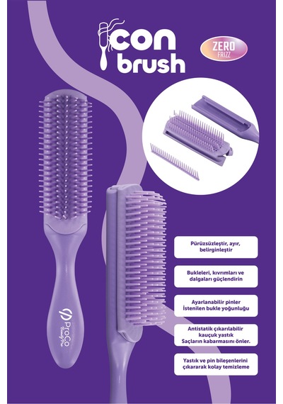 Icon Brush Zero Frizz Saç Fırçası - Bukle Belirginleştirici Ve Şekillendirici Lila
