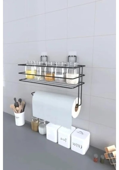 Yapışkanlı Metal Organizer Raf - Banyo Ve Mutfak İçin Açık Bej
