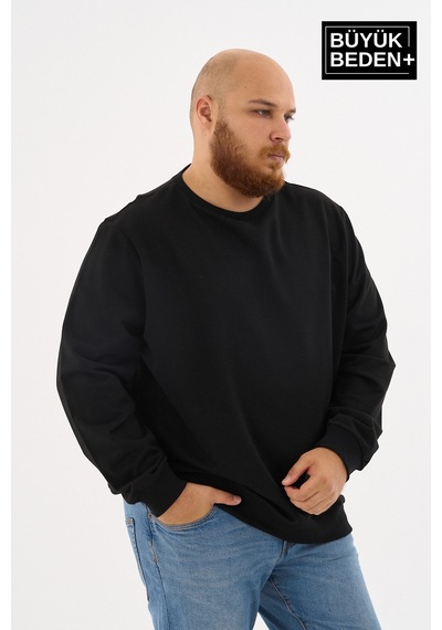 Superlife Erkek Büyük Beden Bisiklet Yaka İnce Sweatshirt Regular Fit %64 Pamuklu Spr26bsw956 Siyah