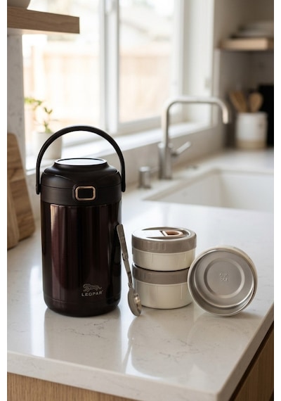 Cooker Leopar 2 Litre Kaşıklı Yemek Termosu Yk1412 Kahverengi