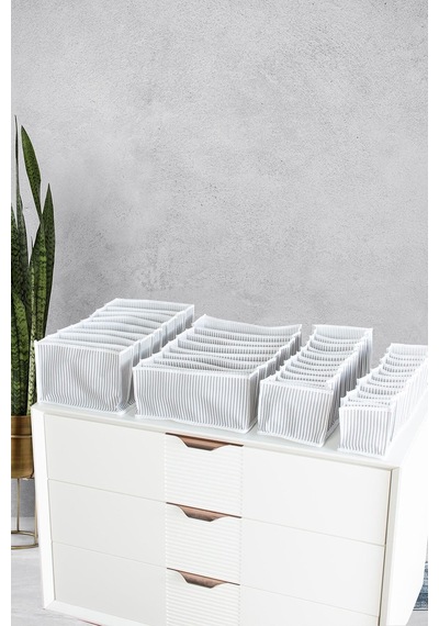 Serstil 11 Gözlü Gri Çizgili Çekmece Içi Düzenleyici Organizer Small - 11 X 41 X 12 Cm