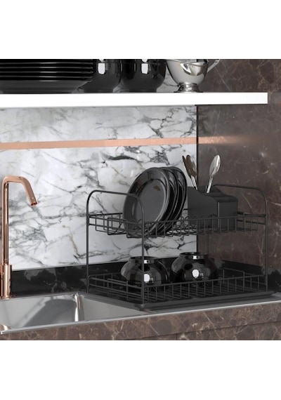 Geseus Home İki Katlı Tabaklık Bulaşıklık Mat Siyah Kb007s Siyah