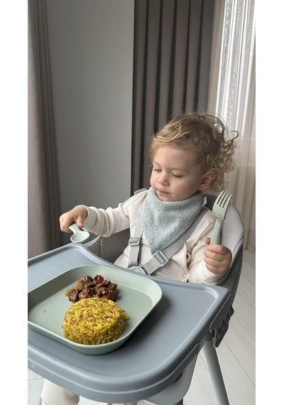 Kare Bebek Mama Tabağı 2'li Sage Green - Vanillia