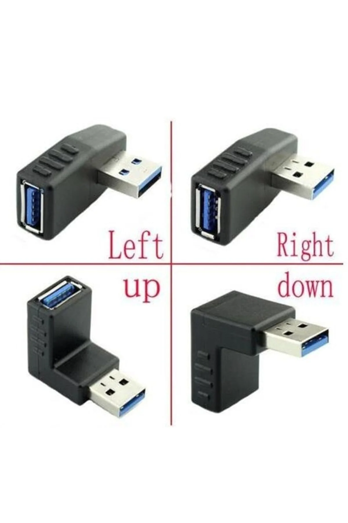 Usb 3.0 90 Derece Çevici Dönüştürücü Adaptör Seti 4in1 Aşağı-yukarı-sağ-sol Usb 3.0 Yeni Sürüm