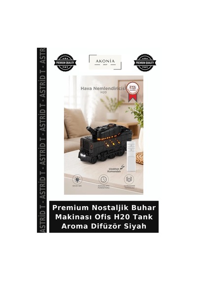 Premium Nostaljik Buhar Makinası Ofis H20 Tank Aroma Difüzör Siyah