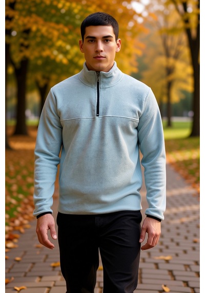 Benerly Erkek Dik Yaka Fermuarlı Standart Kol Polar Sweatshirt Fonksiyone Mint