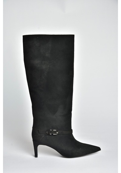 Fox Shoes V820143202 Siyah Süet İnce Topuklu Klasik Kadın Çizme Siyah-süet