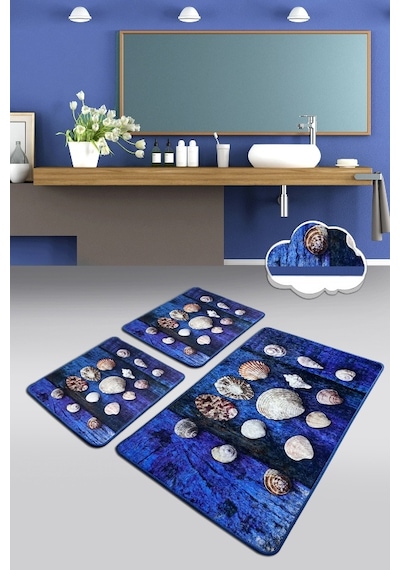 Sea Shell 3 Lü Set Banyo Halısı Paspas Yıkanabilir Çok Renkli