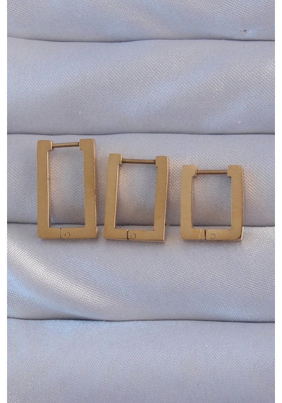 316l Çelik Gold Renk Dikdörtgen Küpe Seti - Tj-bkp9159 Çok Renkli