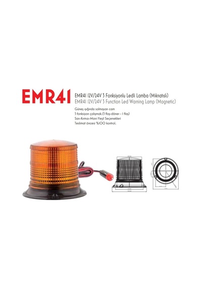 Emr41 Mıknatıslı Galaxi Tepe Lambası 12-24V 3 Fonksiyonlu Led Çak