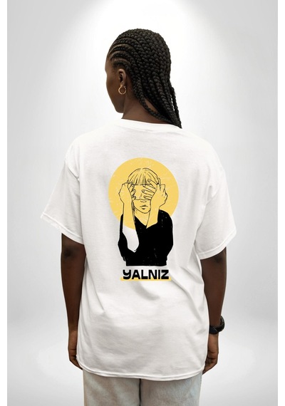 Yalnız Kadına Şiddete Hayır Beyaz Oversize Unisex Ön Ve Sırt Baskılı Tişört Beyaz