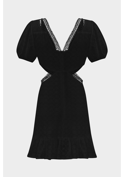 Açelyaokcu Fisto Detaylı Cut Out V Yaka Slim Fit Kadın Mini Elbise Siyah