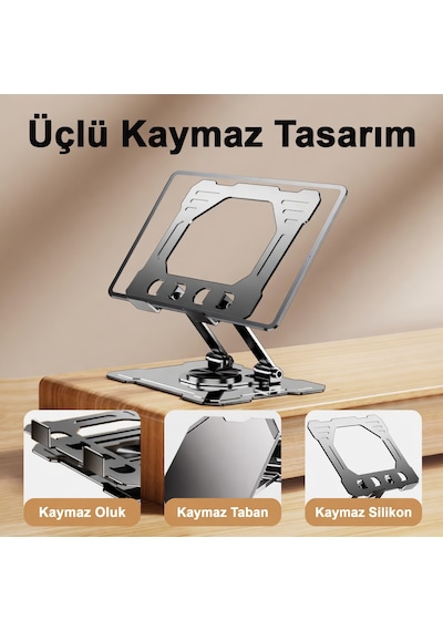 Metalik 720 Derece Dönebilen Tablet & Telefon Standı Aşağı Yukarı Yönlü Tutucu Padli Premium