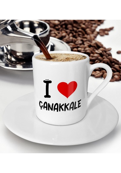 BK Gift I Love Çanakkale Tasarımlı Türk Kahvesi Fincanı - Model 1