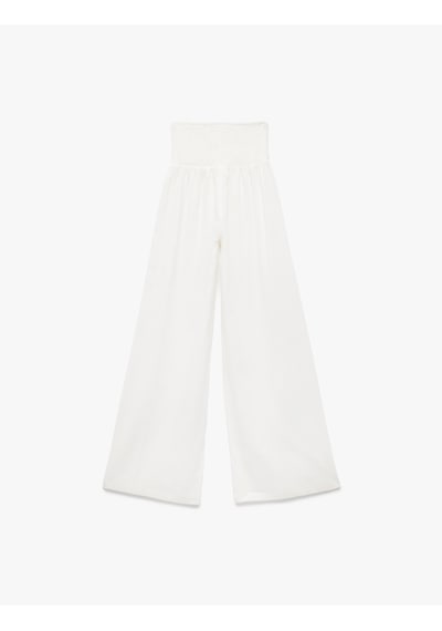 Koton Beli Gipeli Rahat Kalıp Keten Karışımlı Geniş Paça Pantolon Beyaz 5sal40133ıw Beyaz