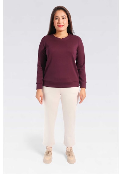 Tolga Saraçoğlu Minimalist Uzun Kol Kadın Sweatshirt - Günlük Rahatlık Mürdüm