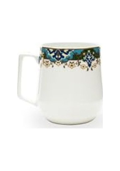 Evalıza Çini Desenli Seramik Mug 350 Ml Renkli Geleneksel Açık Ahşap
