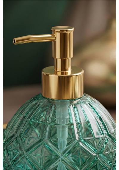 Boby Diamond Küre Cam Sıvı Sabunluk Gold Pompalı Kristal Desenli Dekoratif Banyo Ve Mutfak Dispenseri - 16 Cm X 10 Cm - 500ml - Yeşil