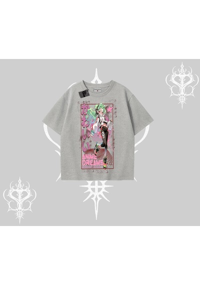 Startmore Startmore Oversize Tshirt Anime Kawaii Japon Kız Desenli Gri