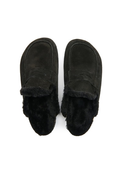 Comfortfusse Snug-pl - Kadın Ortopedik Deri Sabo Terlik Siyah Süet Deri