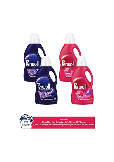 Perwoll Renkliler 2x1.485ml 27 Yıkama Çiçek Cazibesi Koyu Renkler 2x1.320ml 24 Yıkama 4'lüset (102 YIKAMA)