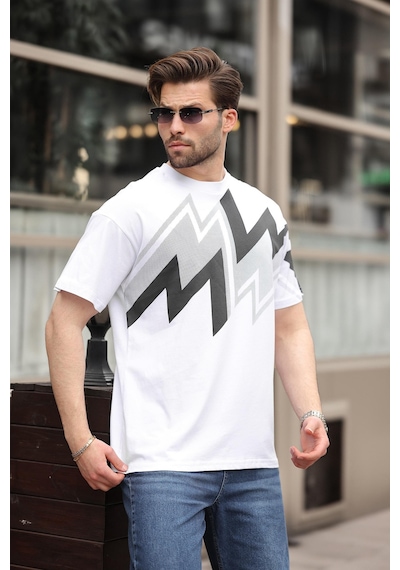 Madmext Beyaz Baskılı %100 Pamuk Erkek T-shirt E7111 Beyaz