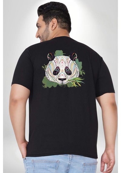 Angemiel Panda Mandala Büyük Beden Siyah Tişört Kadın Erkek Ünisex Sırt Baskılı Siyah