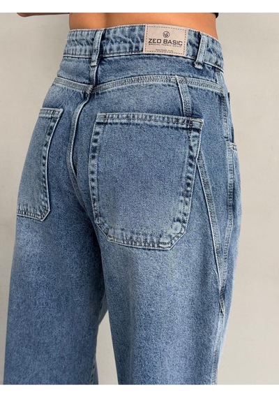 Baloon Fit Dikiş Detaylı Balta Cepli Dark Blue Jean Mavi