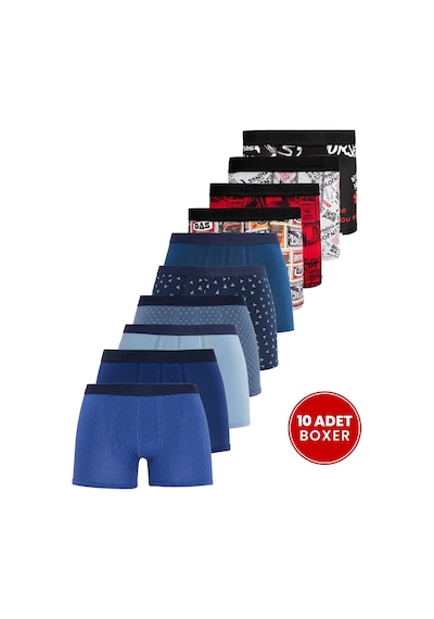 Tudors Erkek 10'lu Likralı Pamuklu Esnek Kumaş Premium Seri Boxer-42276 Çok Renkli