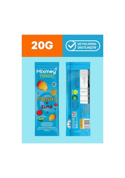 Mixmey Tropik Meyve Bar Serisi 10 Adet | Atıştırmalıklar – Vegan, Glutensiz (20GR X 10 ADET)