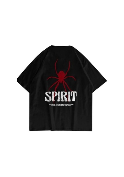 Siyah Oversize Spirit Baskılı Pamuklu Unisex Tshirt Siyah