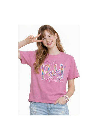 Irem Kız Çocuk Pay Price Yazı Desenli Crop Model Oversize Kalıp Pembe Renk Kısa Kollu Tişört Irem Kız Çocuk Pay Price Yazı Desenli Crop Model Oversize Kalıp Pembe Renk Kısa Kollu Tişört