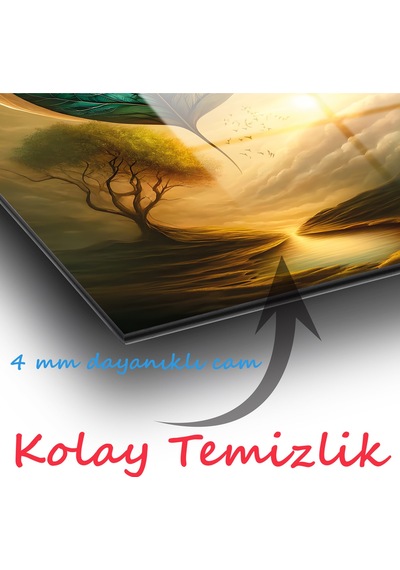 Soyut Yeşil Yaprak Dikey Cam Tablo Evlika, Modern Ev Ofis Salon Duvar Dekoru, Hediyelik Büyük Tablo Dekor