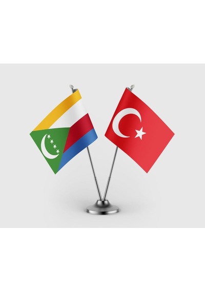 Komorlar Bayrağı Ve Türk Bayrağı İkili Saten Masa Bayrağı Takımı Diğer