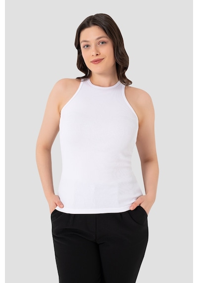 Arma Yıldız Kadın Pamuklu Fitilli Görünümlü Halter Yaka Basic Beyaz Atlet beyaz