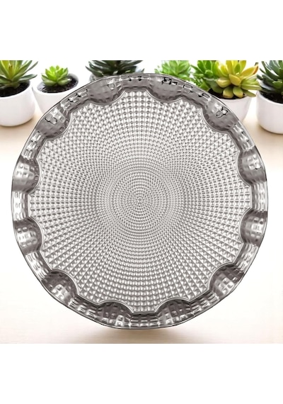Osmanlı Motifli Yuvarlak Metal Servis Tepsisi 6 Kişilik Sunum Tepsisi, 35 Cm, 495 G, Gold Ve Gümüş Renk Seçeneği Gümüş Grisi Çok Renkli