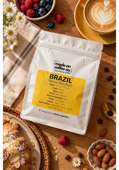 Brazil Yellow Bourbon Filtre Ve Espresso Kahve 200 Gr %100 Arabica Doğal - Espresso Makinesi İçin Öğütülmüş