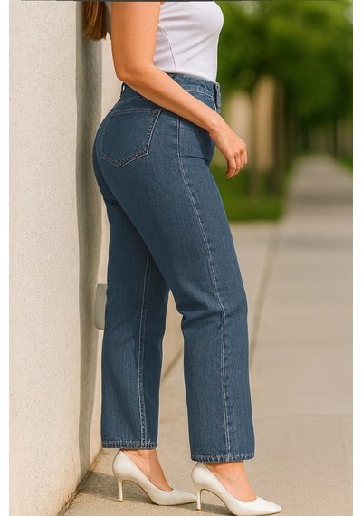 Cedy Denim Cedy Denım - Kadın Büyük Benden Boru Paça Yüksek Bel Regular Fit Likralı Pantolon C626 Mavi