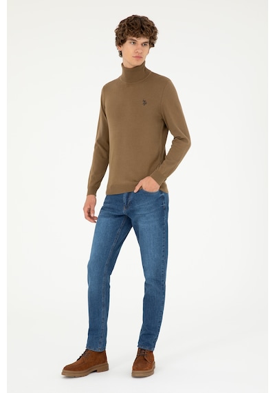 U.S. Polo Assn. Erkek Slim Fit Boğazlı Yaka Haki Basic Kazak 50293523-VR027