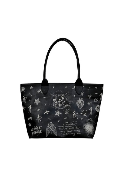 Dogo Kadın Vegan Deri Siyah Omuz Çantası - Lost Dream Black Tasarım Multicolor