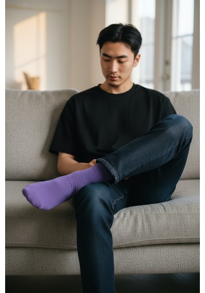 Socks Stores 6 Çift Unisex Renkli Pamuklu Soket Çorap - Renkli Tenis Boy Çorap Mor