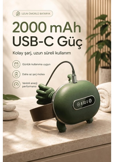 Tr Lcd Ekranlı Yeşil Masaj Aleti 12 Parmak Hissi Yoğurma, 3 Kızıl Işık Terapisi, 2000 Mah Uzun Ömürlü Bata