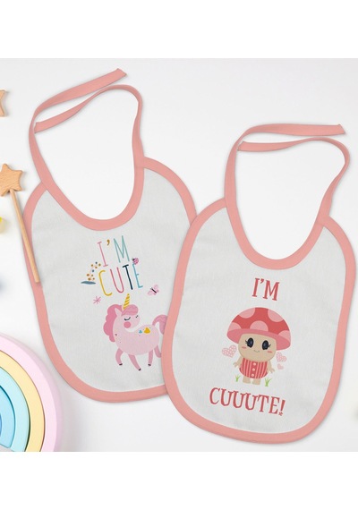 BK Kids I'm Cute Tasarımlı 2’li Pembe Mama Önlüğü-1 Pembe