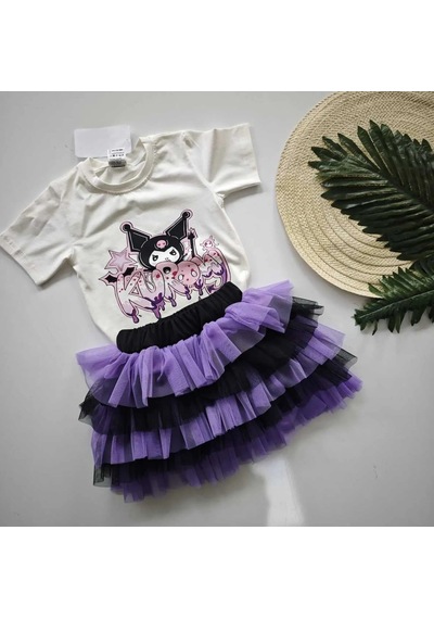 Miniko Kids Kız Çocuk Kuromi Desenli Tütü Etekli Takım Ekru