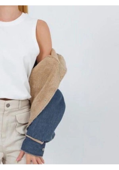 Zekids Çocuk Tasarım Geniş Kesim İçi Peluş Kot Mont-14362 Bej