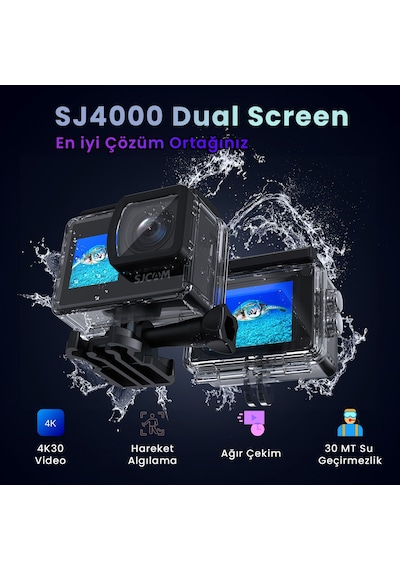 SJCAM SJ4000 Dual Screen WiFi 4K UHD 16MP 170° 2”/1.3” Çift Ekranlı Aksiyon Kamerası Siyah