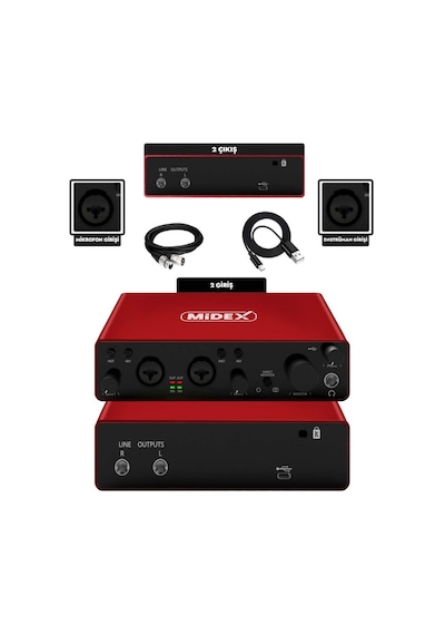 Midex Glx 800rd Üst Segment Usb Stüdyo Ses Kartı 2 Giriş 2 Çıkış 24bit/192khz